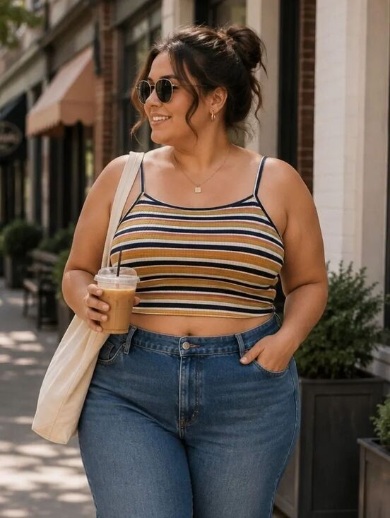 SHEIN Tops - Shein Curve Striped Cropped Tank Top